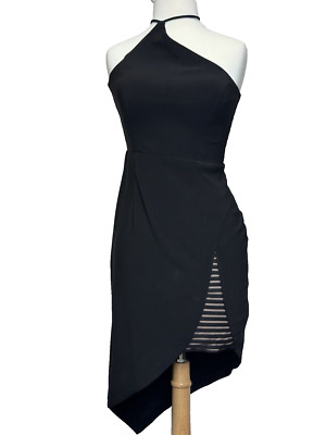Xscape Women's Halter Neck Black Hi-Low Midi Cocktail Event Party Dress Size 4