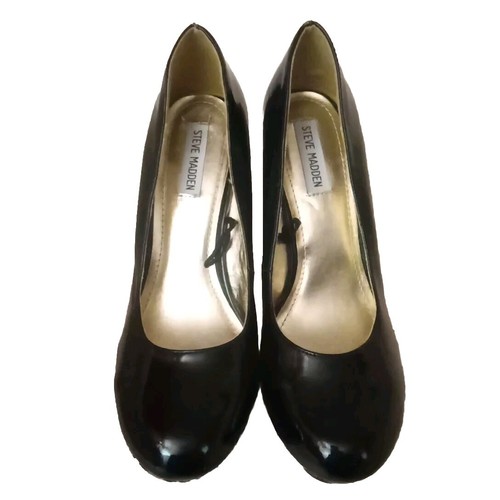 Steve Madden Platform Wedges 10M Black Patent Leather Blue Tapestry P-Elli 2649 - Picture 13 of 20