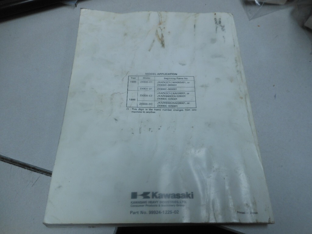 Kawasaki Factory Motorcycle Service Manual 98-99 Ninja ZX-9R