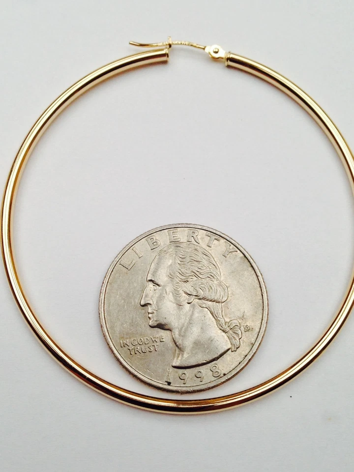 Fashion 14k Yellow Gold 2.0mm x 55mm Round Shiny RunwayTube Hoop Earrings