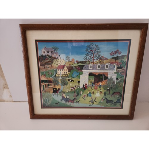 Linda Nelson Stocks Signed 1984 Barn Dance Folk Art Print 17x14