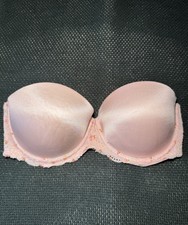 Vtg Victoria's Secret PINK Satin Padded Push Up Strapless Bra 34C in Pink