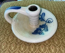 Vintage Rowe Pottery Works salt-glazed chambersticks/candle holder 1989 3x6"