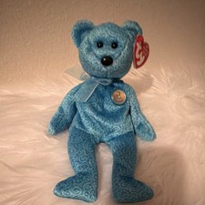Ty Beanie Babies Blue Bear Plush Toy with Heart Tag Ribbon Ages 3-7 Years