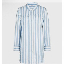 Good American Blue White Shirt Dress Cotton Striped Collared Pearl Snap Size 0