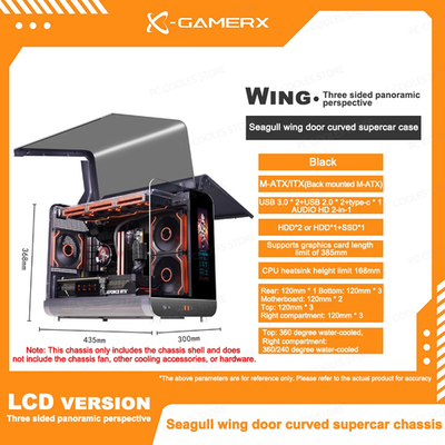 PowerTrain X-GAMERX Phantom Wings MATX Gaming Case LCD 360 Water