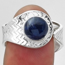 Adjustable - Natural Sodalite 925 Sterling Silver Ring s.7.5 Jewelry R-1381