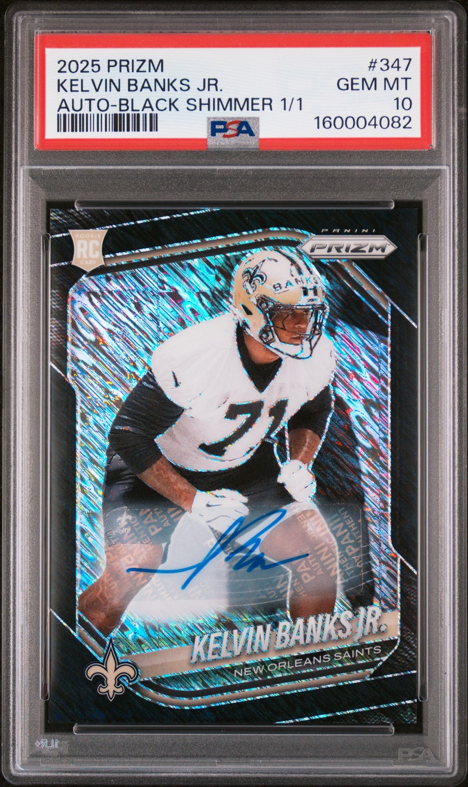 2025 PANINI PRIZM AUTO-BLACK SHIMMER 1/1 #347 KELVIN BANKS JR. 1/1 PSA 10