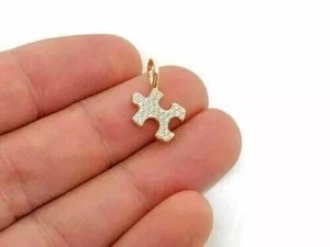 Authentic 1Ct Round Cut Real Moissanite Puzzle Charm Pendant 14K Yellow Gold Plated