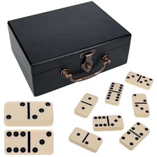 WE Games Double 6 Dominoes Ivory Color Tiles with Wooden Treasure Box