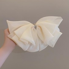 Chiffon Large Bow Hair Clip Mesh Pearl Barrette Accessories Beige Teen Girls