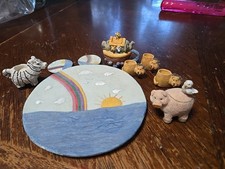 NOAHS ARK Lions Zebra Pig Rainbow Miniature Tea Set 11 pc Bible Youngs 1995 RARE