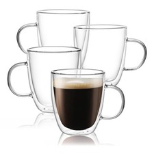 Large Glass Coffee Mugs 17oz,Double Walled Insulated Clear Coffee Cups with H...