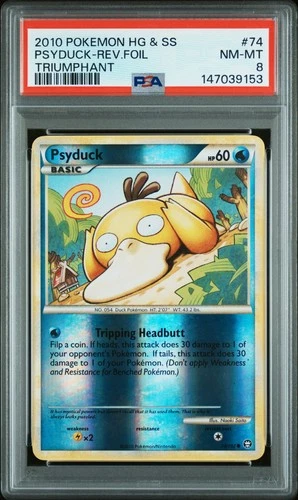 2010 POKEMON HEARTGOLD & SOULSILVER TRIUMPHANT #74 PSYDUCK-REVERSE FOIL PSA 8