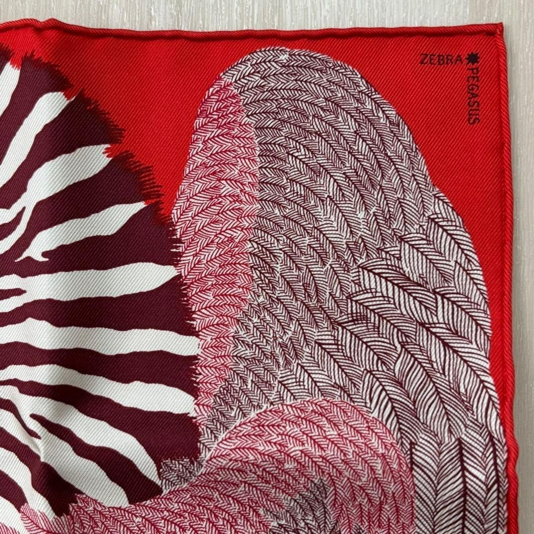 HERMES Zebra Pegasus Nano Carre 20 7in Mini Silk Scarf Red Boxed