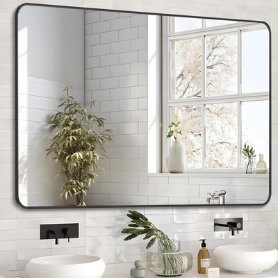 Rectangular Matte Black Bathroom Mirror 24x36 Inch for Over Sink Vanity
