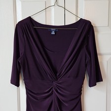Chaps Purple Ruched Twist Front Scoop Neck 3/4 Sleeve Midi Dress M