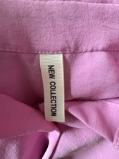 New Collection Pink Solid Collared Long Sleeve Shirt Dress Button Pockets M/L