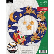 DIY Bucilla Moonlit Sleigh Ride Santa Deer Christmas Felt Wreath Kit 89823