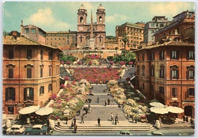 Vintage Rome Piazza di Spagna Trinità dei Monti Color Postcard