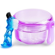 Leak Proof Purple Denture Cups for Soaking Dentures, Transparent