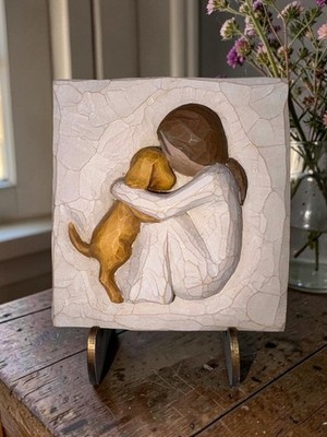 Willow Tree ''True'' Keepsake Plaque With Stand- Girl w/Brown Dog ''Truly A Friend''