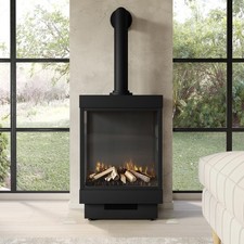 Electric Log Burner-Style Stove with Decorative Flue in Black - AmberGlo AGL086