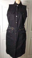 RALPH LAUREN Black Denim Snap Front Belted Sleeveless Dress EUC
