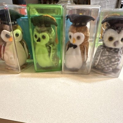 Ty Beanie Babies Graduation Owls Lot of 4 Wise Wiser Wisest Smart Hats Tags