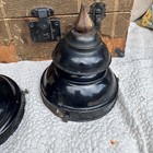 Pair Of Antique Iron Porcelain Enamel Black & White Electric Lamp Shades — photo 7