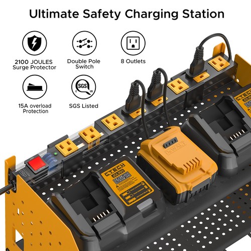 Power Tool Organizer for Tool Storage, Drill Holder Wall Mount with Power Strip - Picture 12 of 14