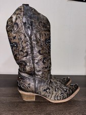 Corral Inlay Pointed Toe Western Boots Cowgirl Rodeo Distressed Gothic Size 10 M