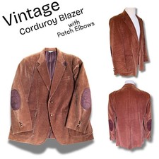 Vintage 80s Sports Blazer Brown Corduroy Elbow Patches Professor Academia Preppy