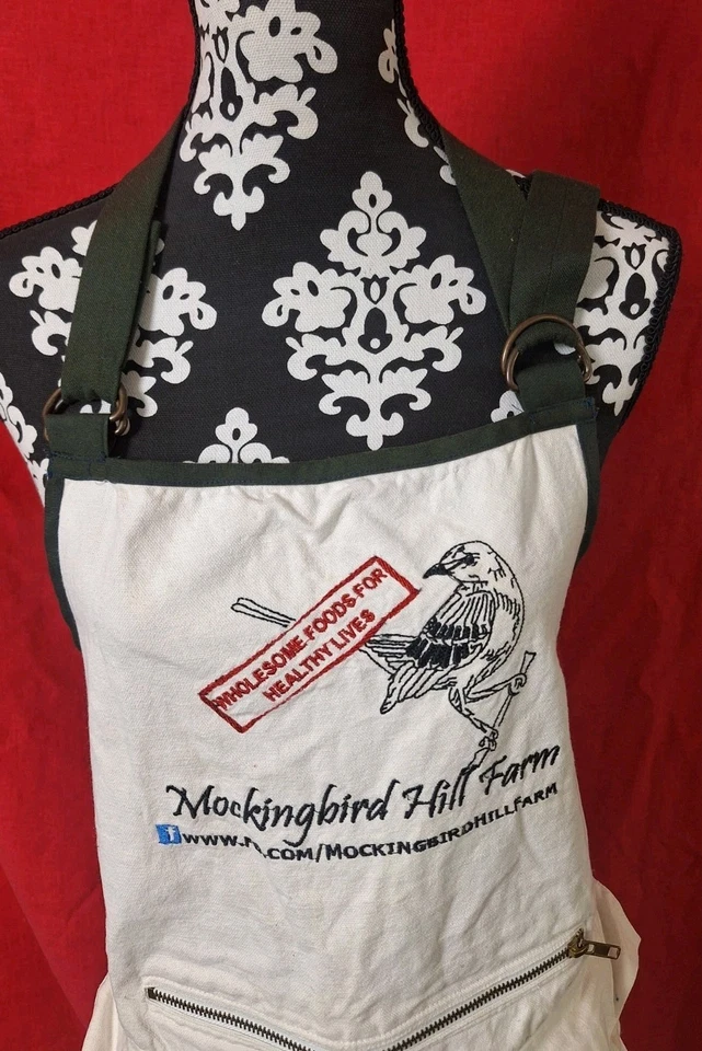 Delantal bordado bolsillos de lona Mockingbird Cottagecore artista chef Cabincore Foto 2 de 4