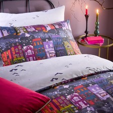 Image of Furn King Size Charcoal Grey and MultiColoured Creepy Town Duvet Cover Set
