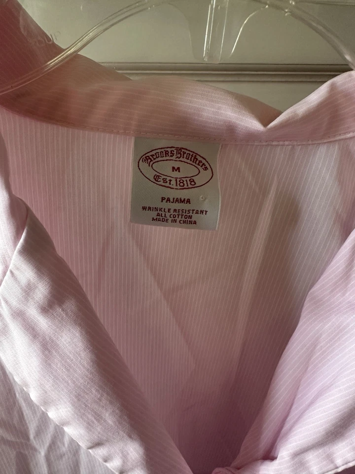 Brooks Brothers 女式 M 睡衣套装棉质白色粉红色条纹睡衣二手状况完好 — 第 2/4 张图片