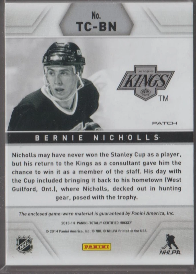 2013-14 TOTALLY CERTIFIED - BERNIE NICHOLLS - PRIME PATCH /25 - Image 2 of 2