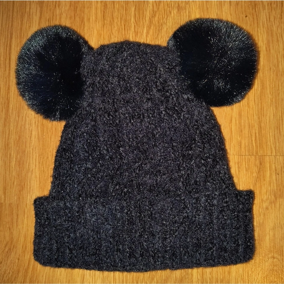Disney Minnie Mouse Girls Red Sequined Bow Black Pom Pom Ears Beanie S/M - Image 4 of 4