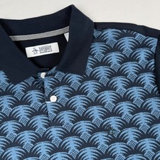 Original Penguin Polo Shirt Palm Print Dark Sapphire Men Medium Short Sleeve New