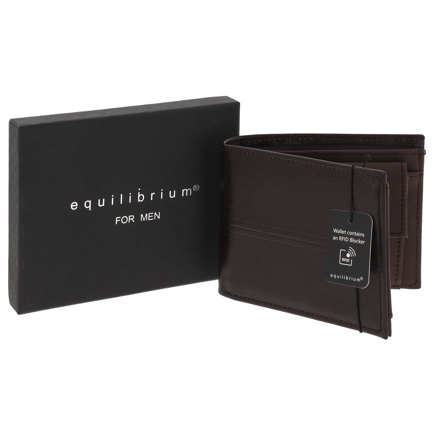 equilibrium Men's Centre Stitched RFID Brown Wallet
