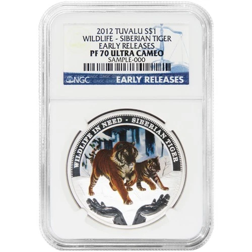 Tuvalu 2012 $1 Silver Wildlife Siberian Tiger NGC PF70UC ER Blue Label