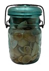 Rare Shell-Filled Ball Vtg Ideal 1776-1976 Blue Green Pint Mason Jar Eagle Logo — photo 1