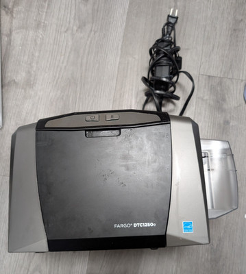 Fargo DTC1250e Energy Star Dual Side ID Printer + Cable NO RIBBON TURNS ON READ!