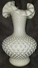 Large Fenton Hobnail Milk Glass Ruffled Top Vase