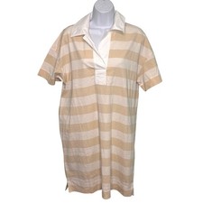 Everlane Organic Cotton Polo Short Sleeve Weekend Dress Chesnut, White Stripe M