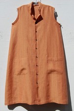 SALE!  NEW Eskandar ORANGE Mid Weight Linen Stand Collar Sleeveless Dress (0)