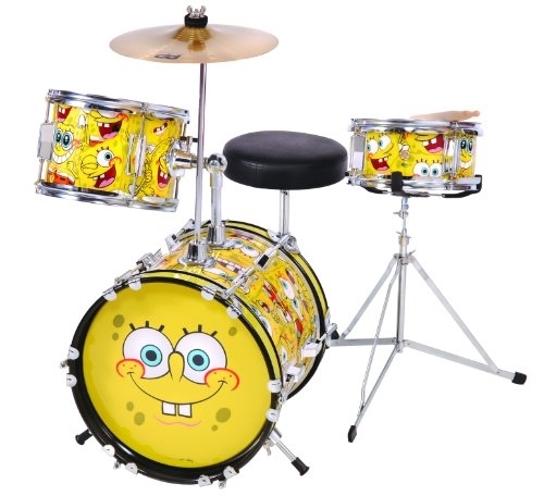 3 Piece Spongebob Squarepants Junior Drum Kit Set with Cymbal Holder and Tilter