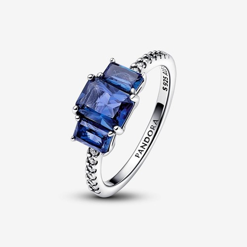 Pandora Blue Three Stone Sparkling Ring - 192389C01-54 - New without Tags