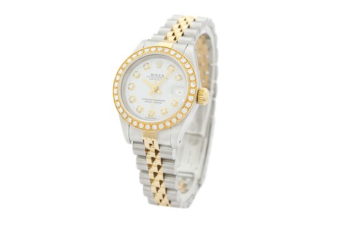 Rolex Ladies Datejust 69173 18K Yellow Gold & Steel White Dial Diamond Watch - Picture 6 of 7