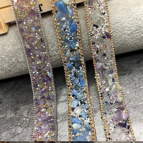 1m Rhinestone Trim Edging Hotfix Stone Beaded Ribbon Chain Iron on Applique Sew - Picture 5 of 30